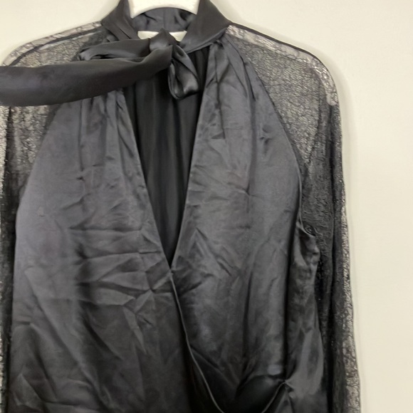 Jonathan Simkhai black silk faux wrap top with lace sleeves - Picture 4 of 12